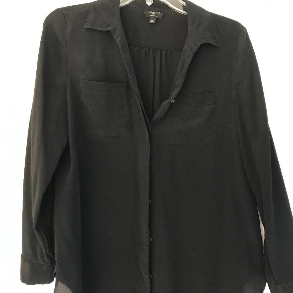 Talbot’s Black Silk Buttoned Blouse Petite Medium - Picture 1 of 1